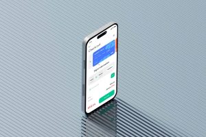 Free Standing iPhone 15 Mockup PSD