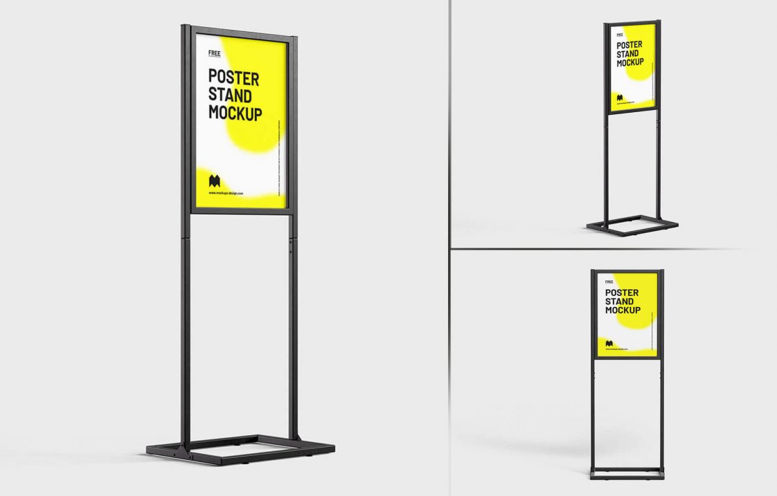 Free Poster Metal Frame Stand Sigboard Mockup PSD set - PsFiles