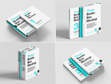 Three Books Box Mockup