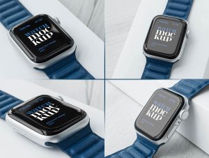 Free Apple Watch with Blue Band Mockup
