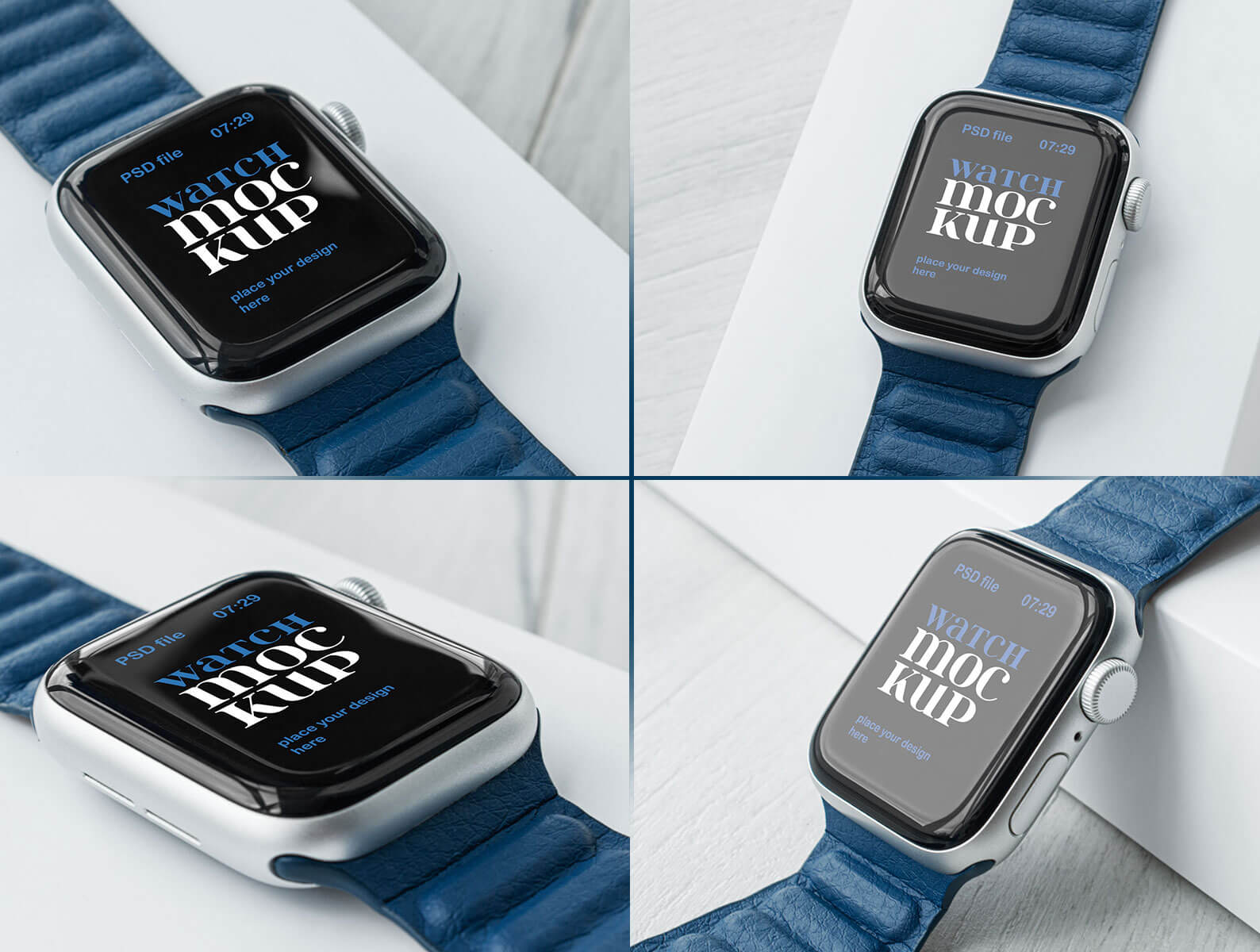 Free Apple Watch with Blue Band Mockup