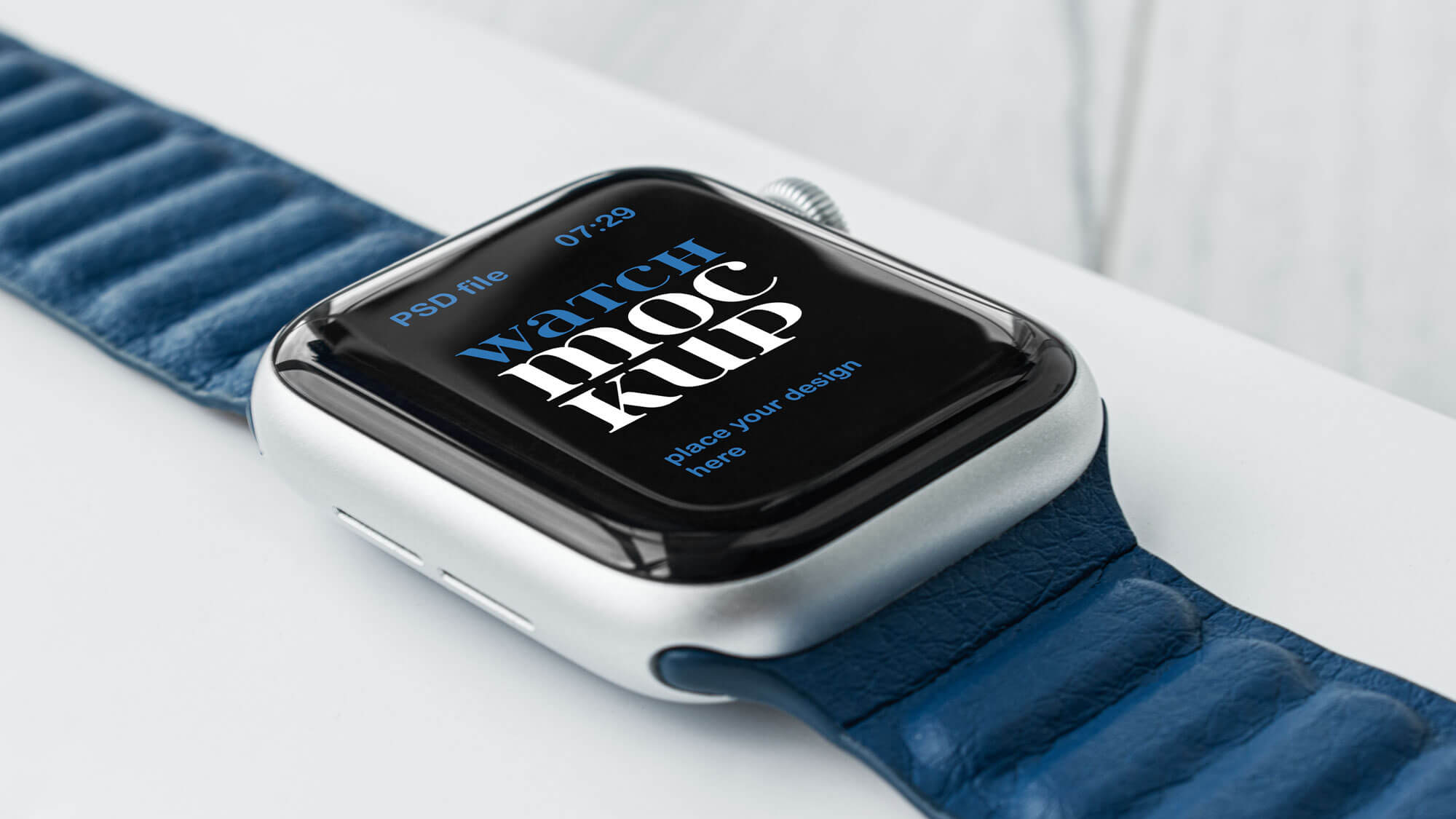 Free Apple Watch with Blue Band Mockup
