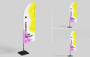 3 Free Indoor Blade Feather Flag Banner Mockup PSD Files