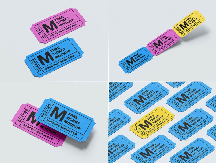 5 Free Paper Ticket / Coupon Mockup PSD Files