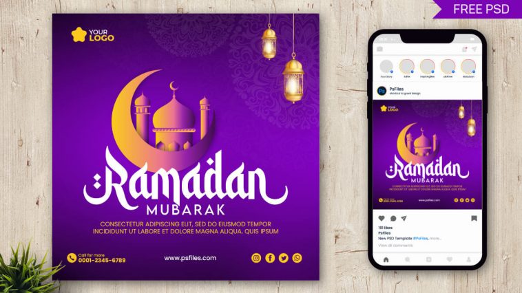 Free Ramadan Mubarak Social Media Poster PSD 2024