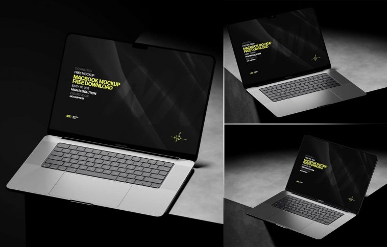 Free Space Black MacBook Pro Mockup PSD Set