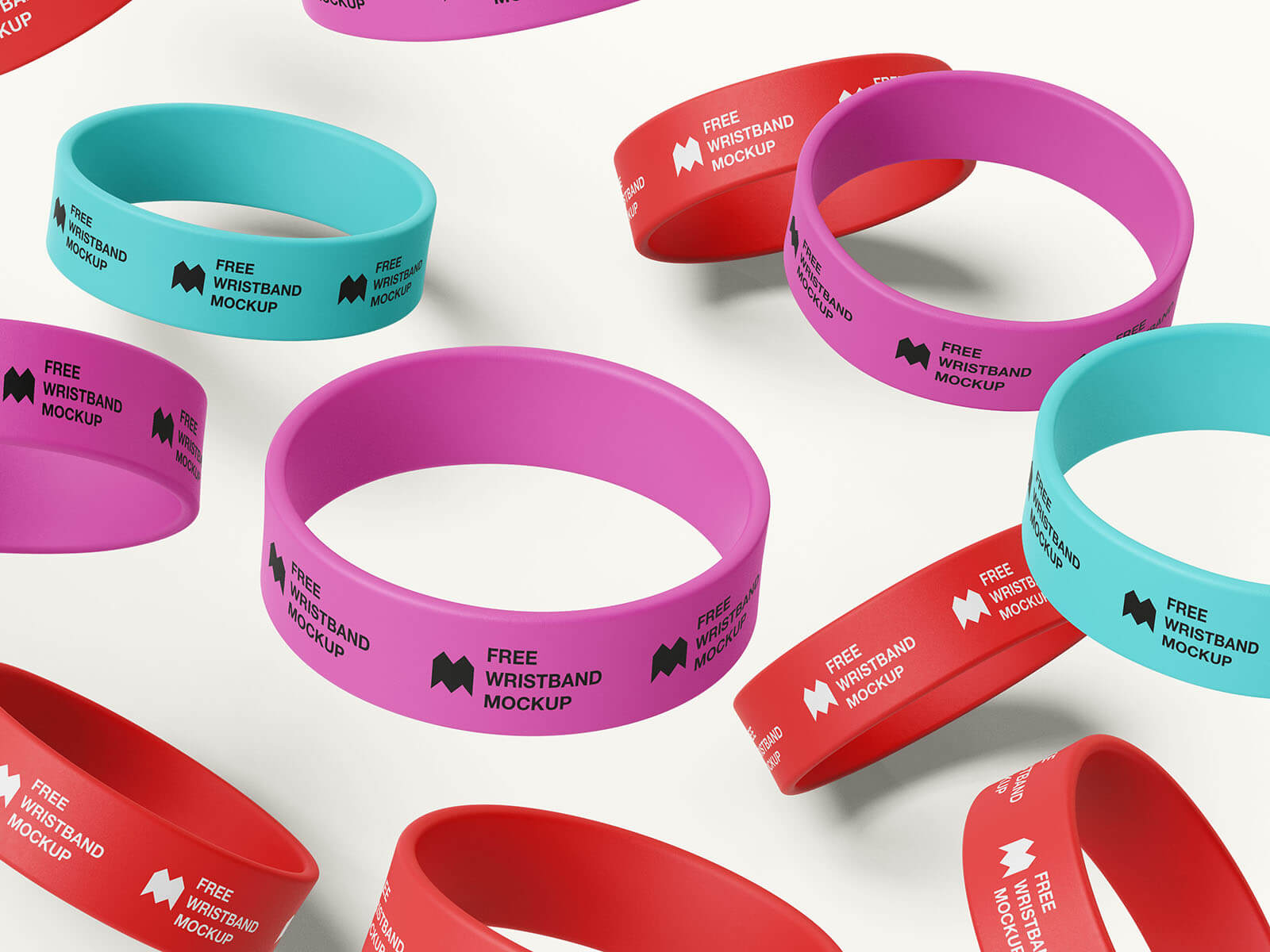 6 Free Wide Silicone Wristbands / Rubber Bracelet Mockup PSD Files