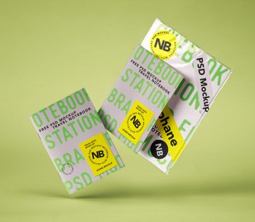 Free Floating Paper Brand & Notebook Mockup PSD