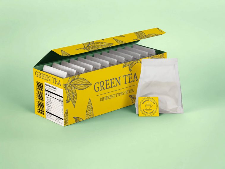 Free Tea Bag Packaging Sachet Box Mockup