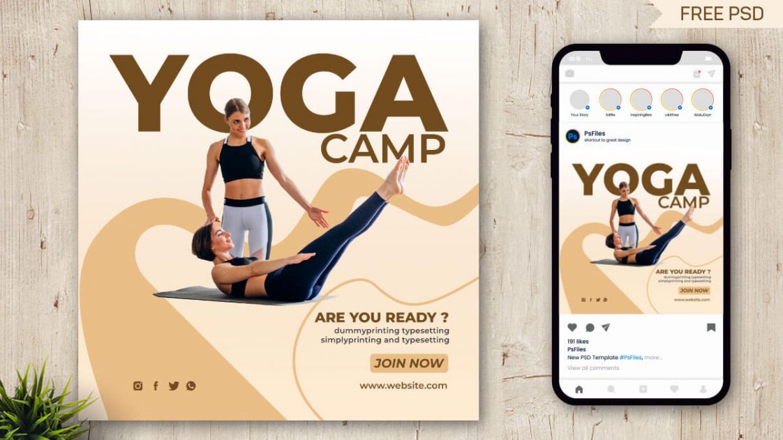 Yoga Training Camp Free Social Media Post Design PSD Template - PsFiles