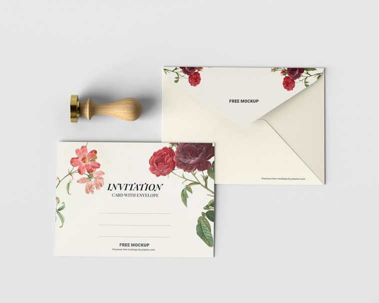 Free Invitation Card with Stamp Mockup