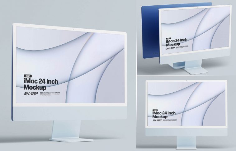 Free M1 / M3 Blue iMac 24 Inch Mockup PSD Set