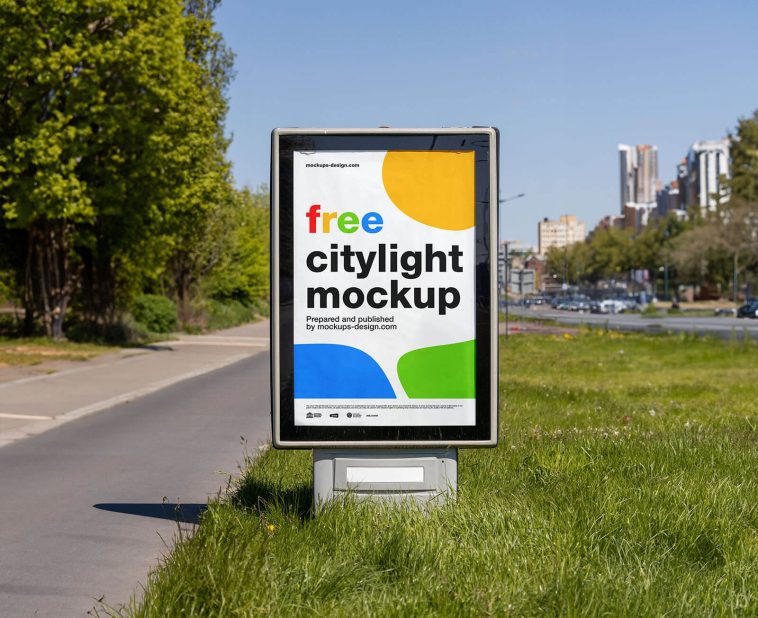Free Street Mupi Citylight Mockup PSD