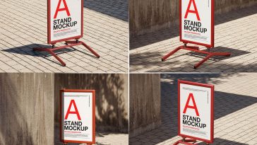 Free Wind Resistant Sidewalk Sign Stand Mockup PSD Set