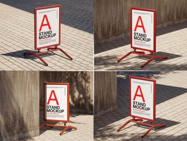 Free Wind Resistant Sidewalk Sign Stand Mockup PSD Set