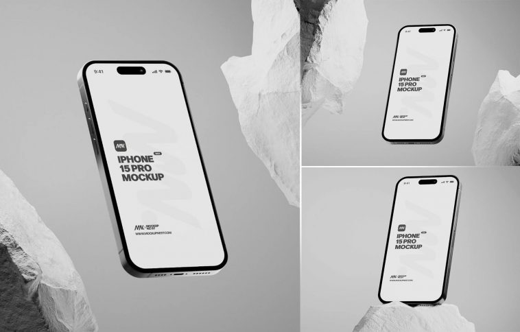 Iphone 15 Pro Mockup With White Rock