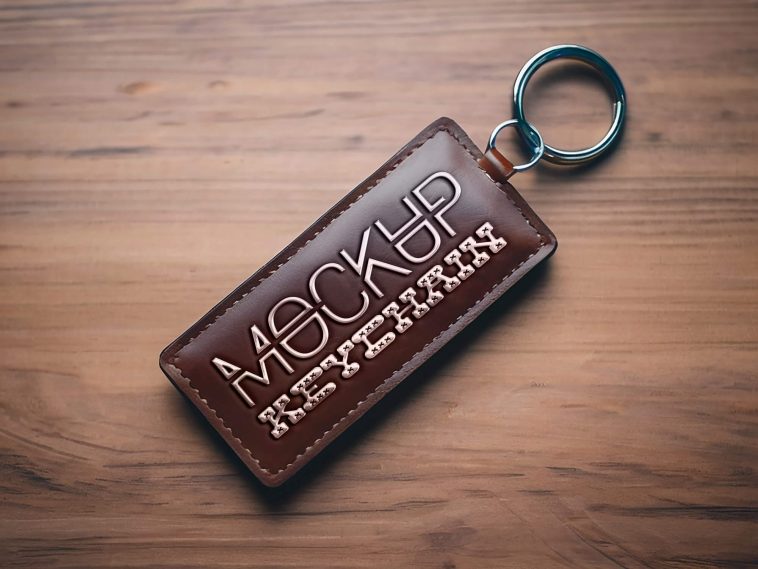 Rectangle Leather Keychain Mockup