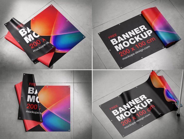 5 Free Flag / Banner On Floor Mockup PSD Files