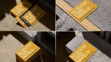 4 Free Concrete Brick Business Card Mockup PSD Files