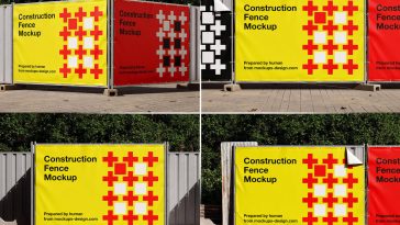 4 Free Construction Fence Banner Mockup Set