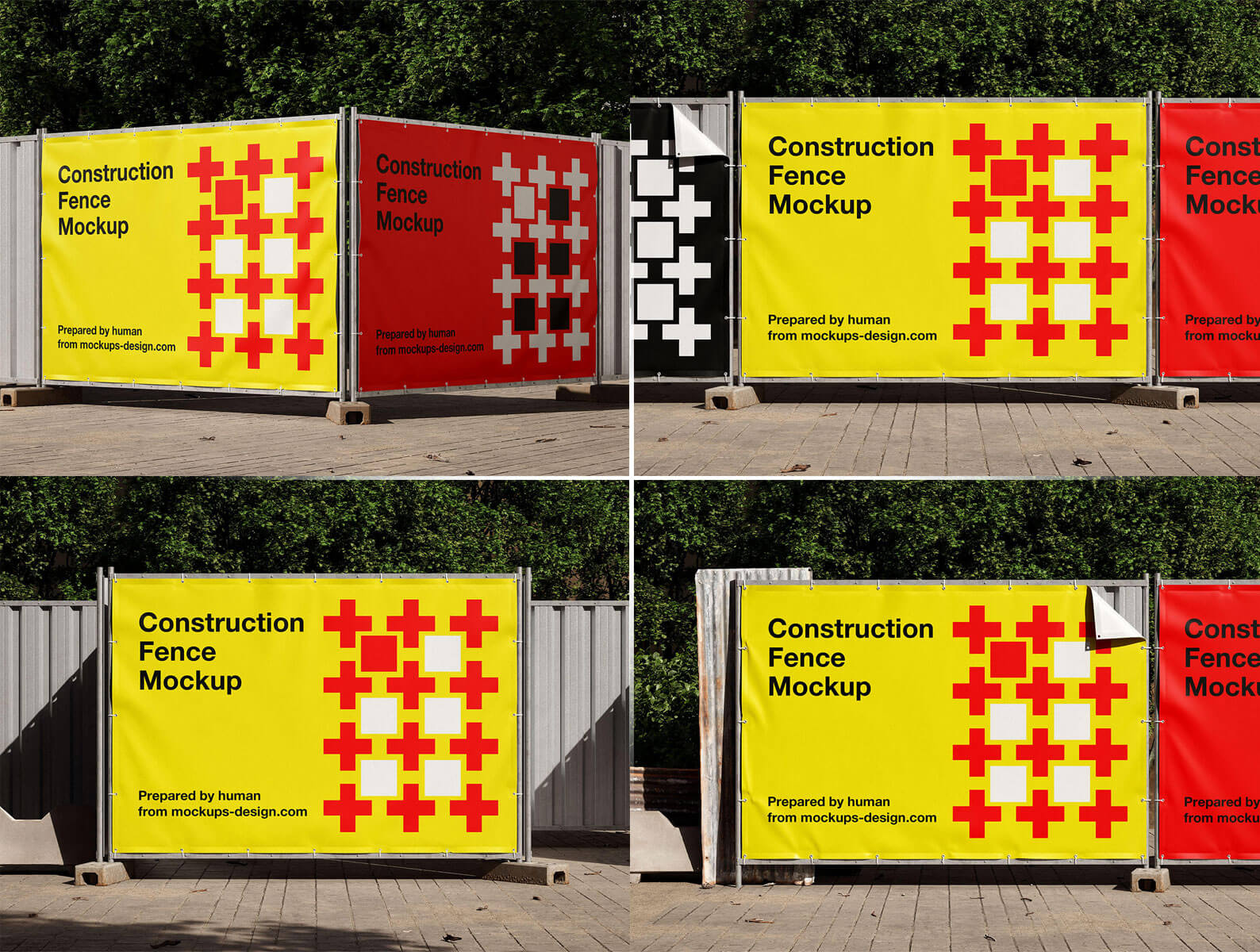 4 Free Construction Fence Banner Mockup Set