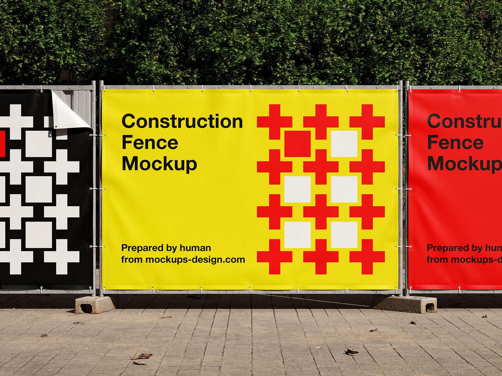 4 Free Construction Fence Banner Mockup Set