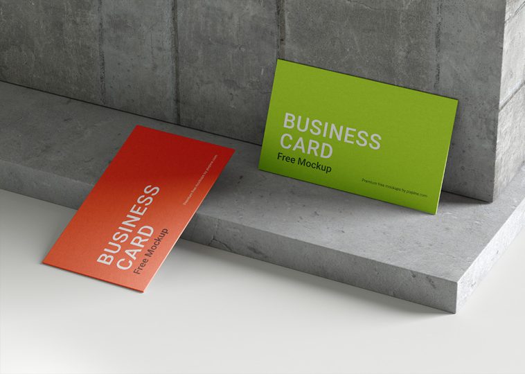 Free Business Card on Textured Wall Mockup