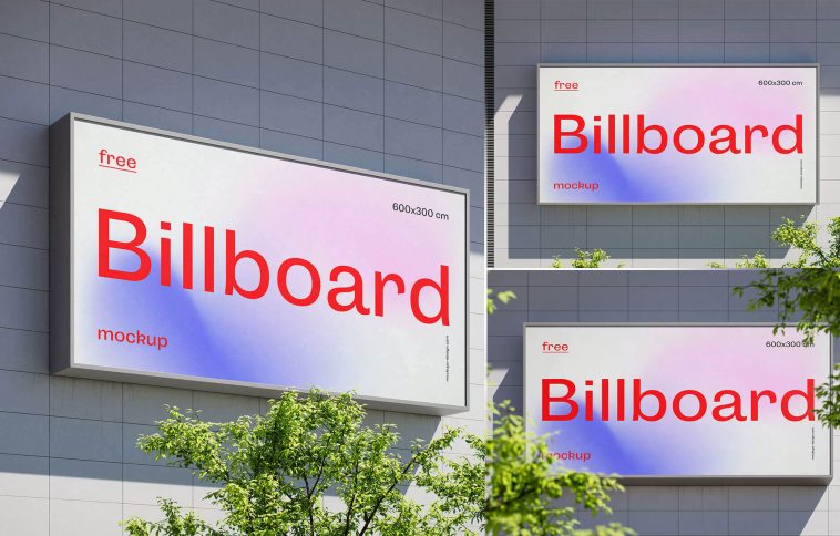 3 Free Wall Mounted Billboard Mockup PSD Set