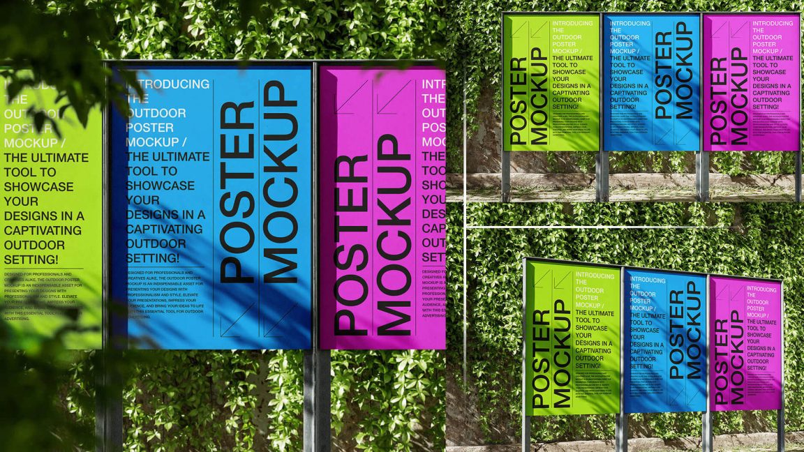 Free 4 Side By Side Outdoor Wall Posters Mockup PSD   PsFiles