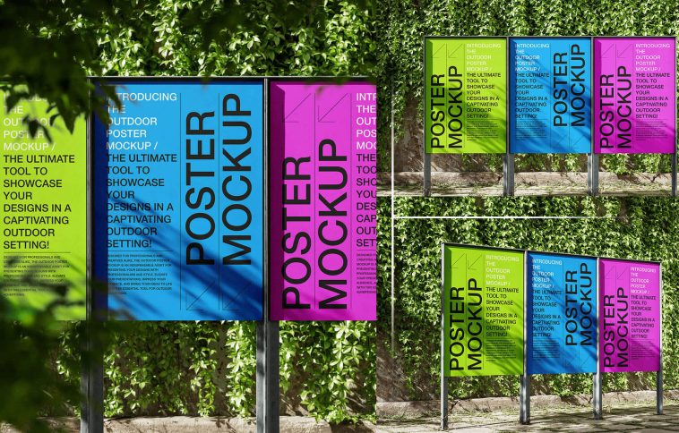 Free Lined-Up Street Poster Mockup PSD Set