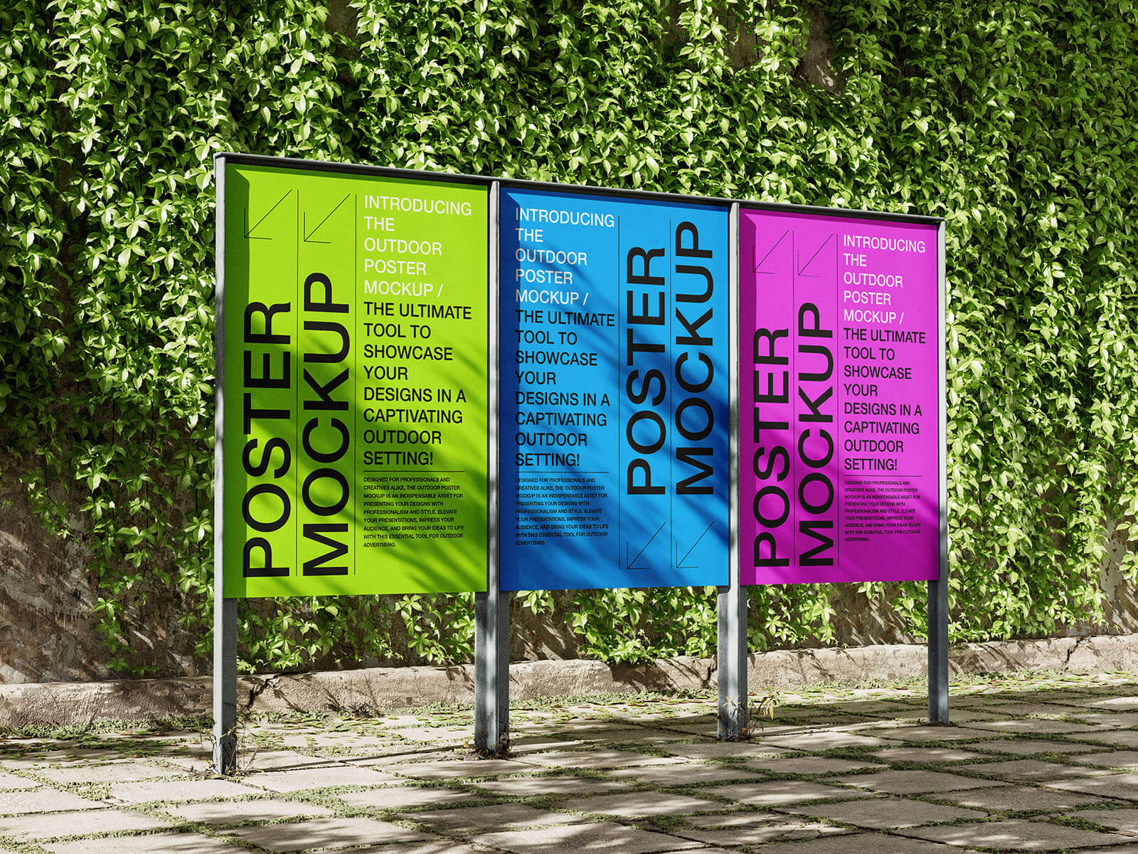 Free Lined-Up Street Poster Mockup PSD Set