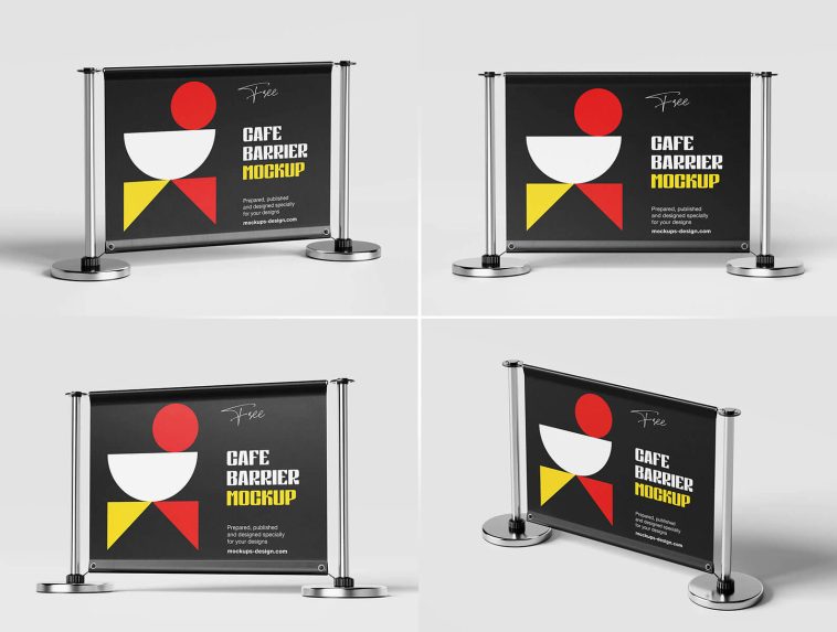 4 Free Outdoor Café Barrier Banner Mockup PSD Files