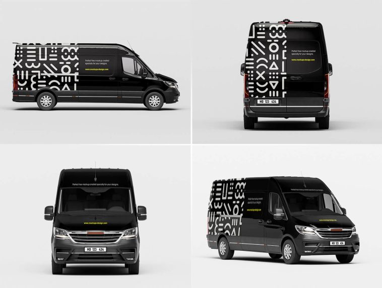 5 Free Cargo Delivery Van Mockup PSD Files