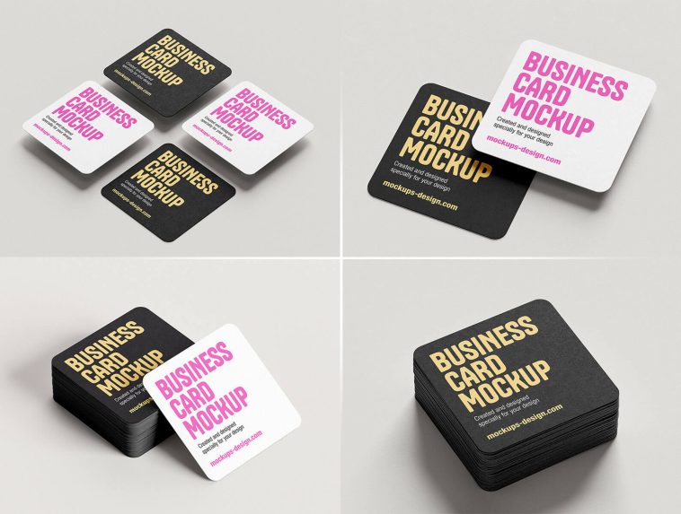 6 Free Rounded Corner Square Business Card Mockup PSD Files