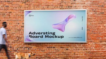 Free Brick Wall Mounted Billboard Mockup PSD