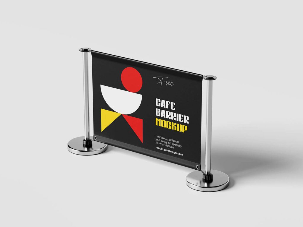 4 Free Outdoor Café Barrier Banner Mockup PSD Files