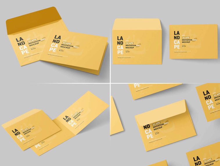 Free Bi-Fold Wedding Invitation Card Mockup PSD Set