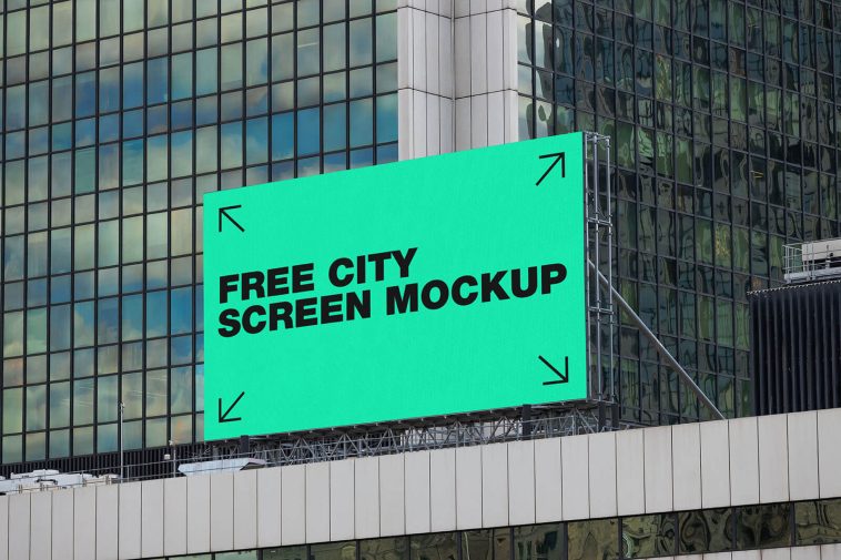 Free City Screen Billboard Mockup PSD