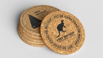 Free Set of Cork Coaster Mockup