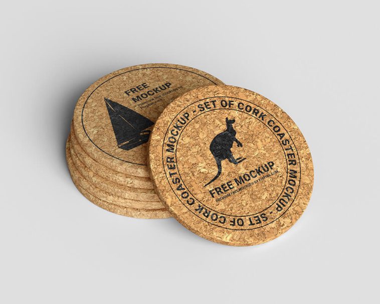 Free Set of Cork Coaster Mockup