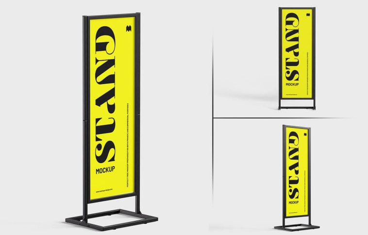 Free Tall Banner Metal Stand Mockup PSD Set