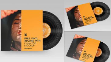 Free Vinyl Record With Cover PSD Mockup