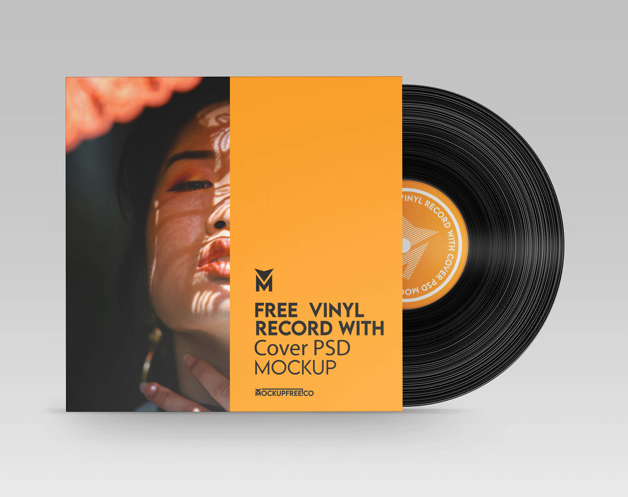 Free Vinyl Record With Cover PSD Mockup