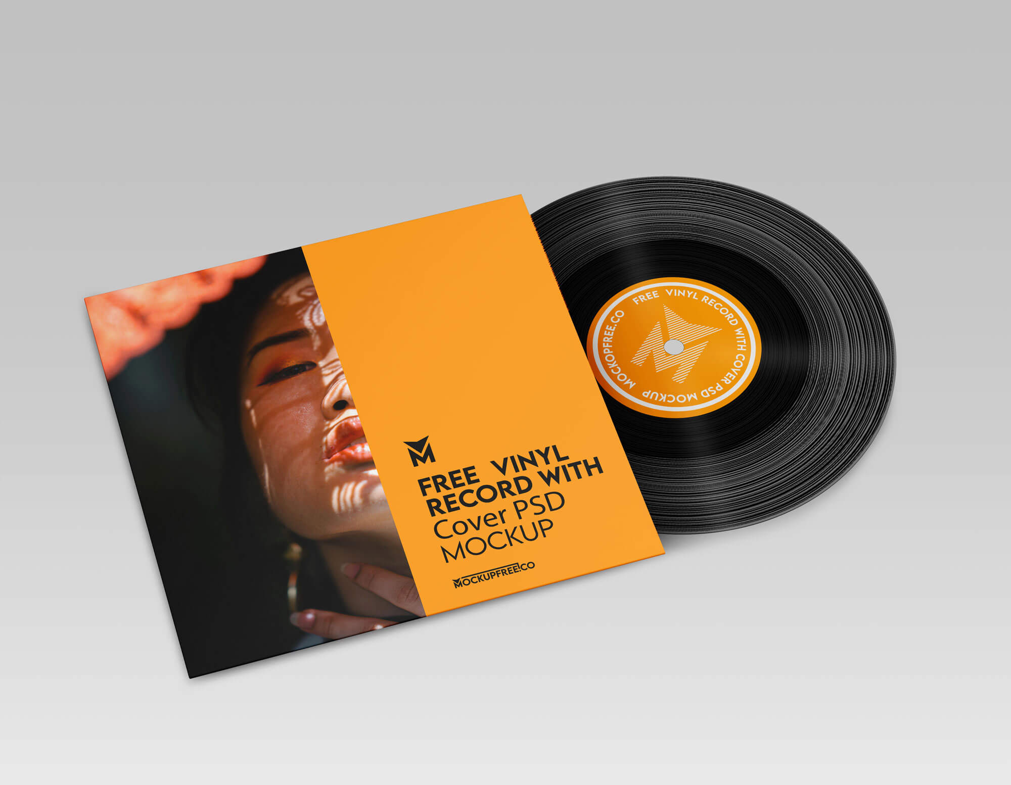 Free Vinyl Record With Cover PSD Mockup