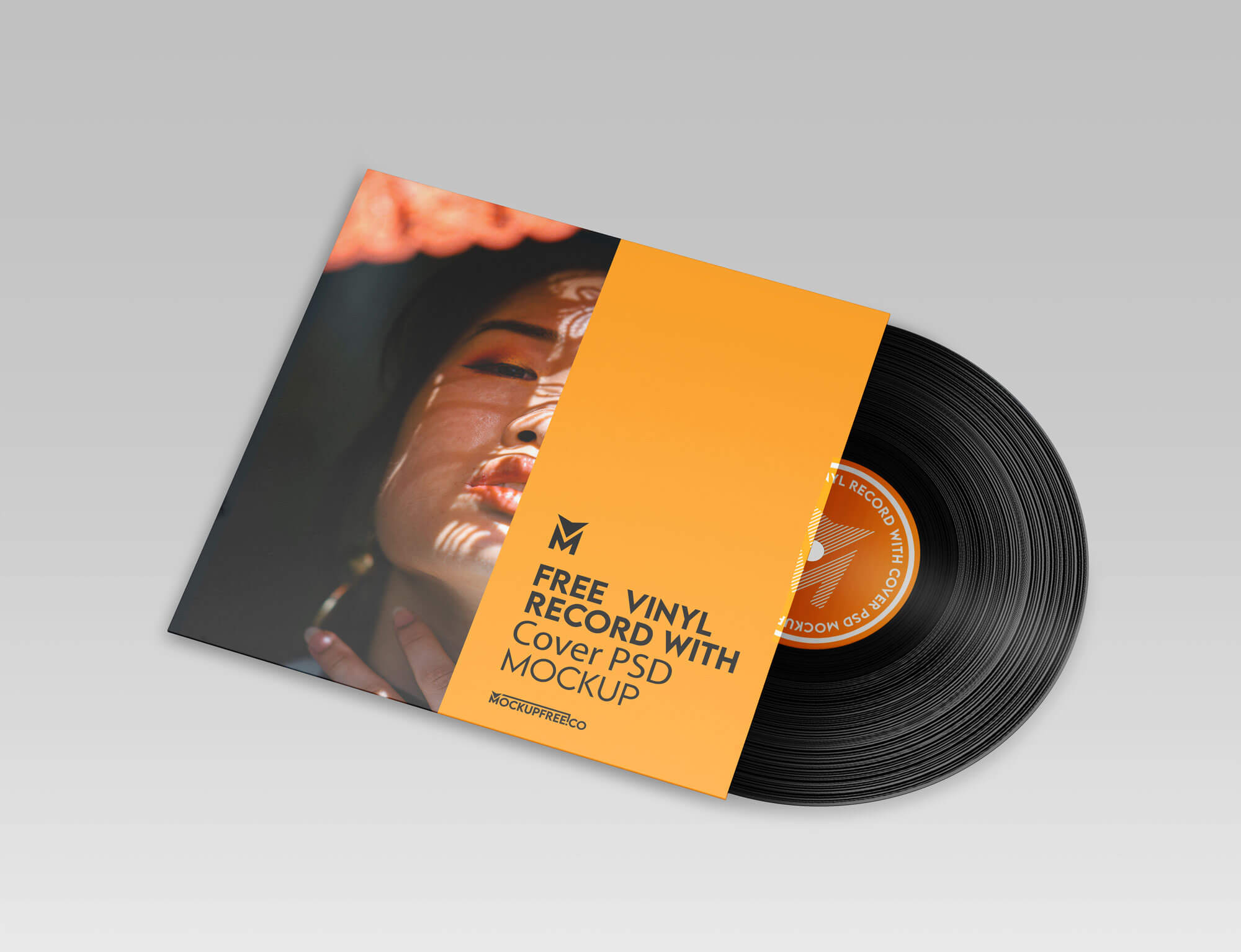 Free Vinyl Record With Cover PSD Mockup