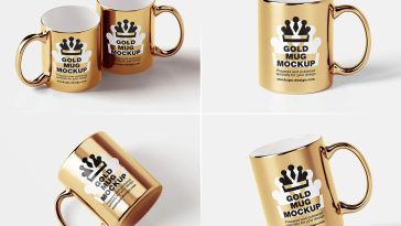 4 Free Gold Coffee Mug Mockup PSD Files