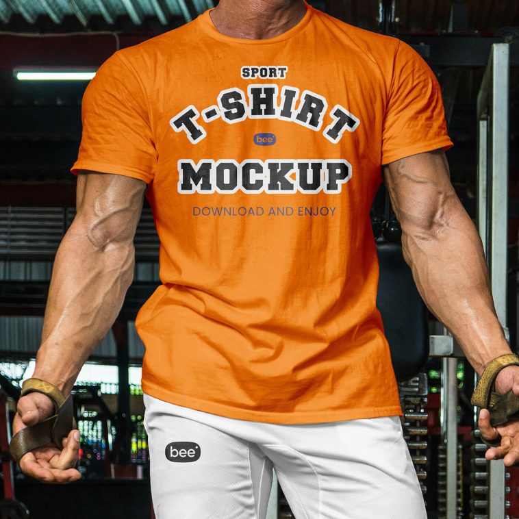 Free Fitness Sports Man T-Shirt Mockup PSD