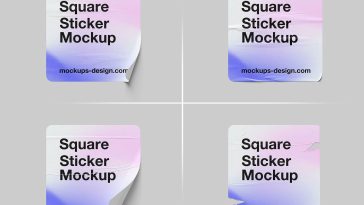 5 Free Rounded Square Sticker Mockup PSD Set