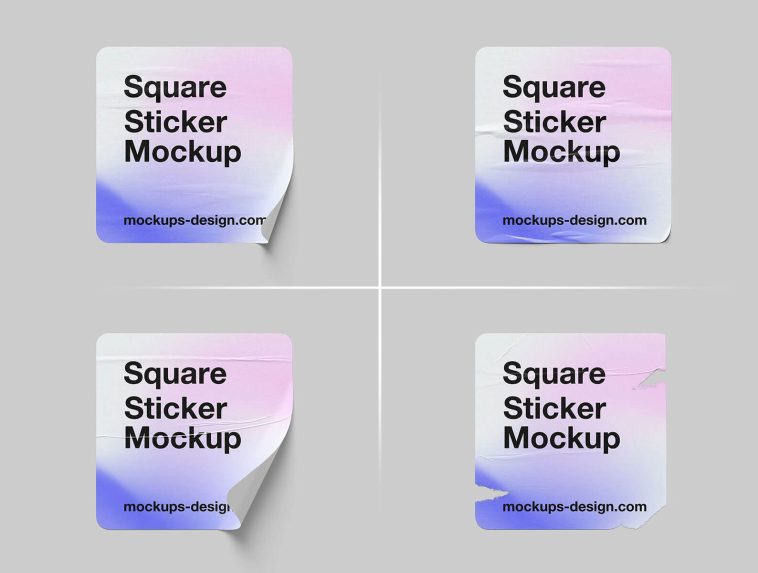 5 Free Rounded Square Sticker Mockup PSD Set