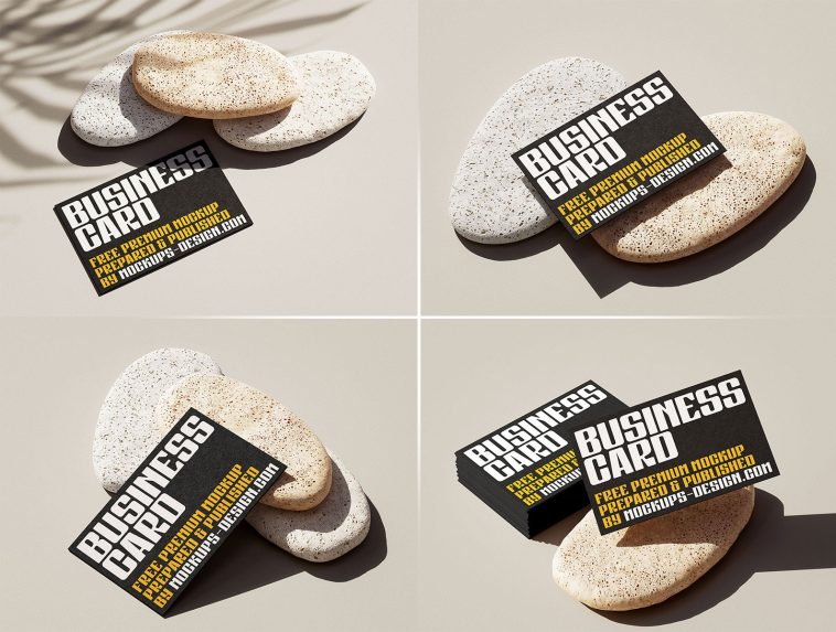 5 Free Business Cards With Stones Mockup PSD